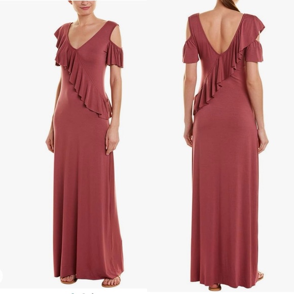 NWT Rachel Pally Amelia Dahlia open shoulder ruffle maxi dress modal New Large L - Picture 4 of 4